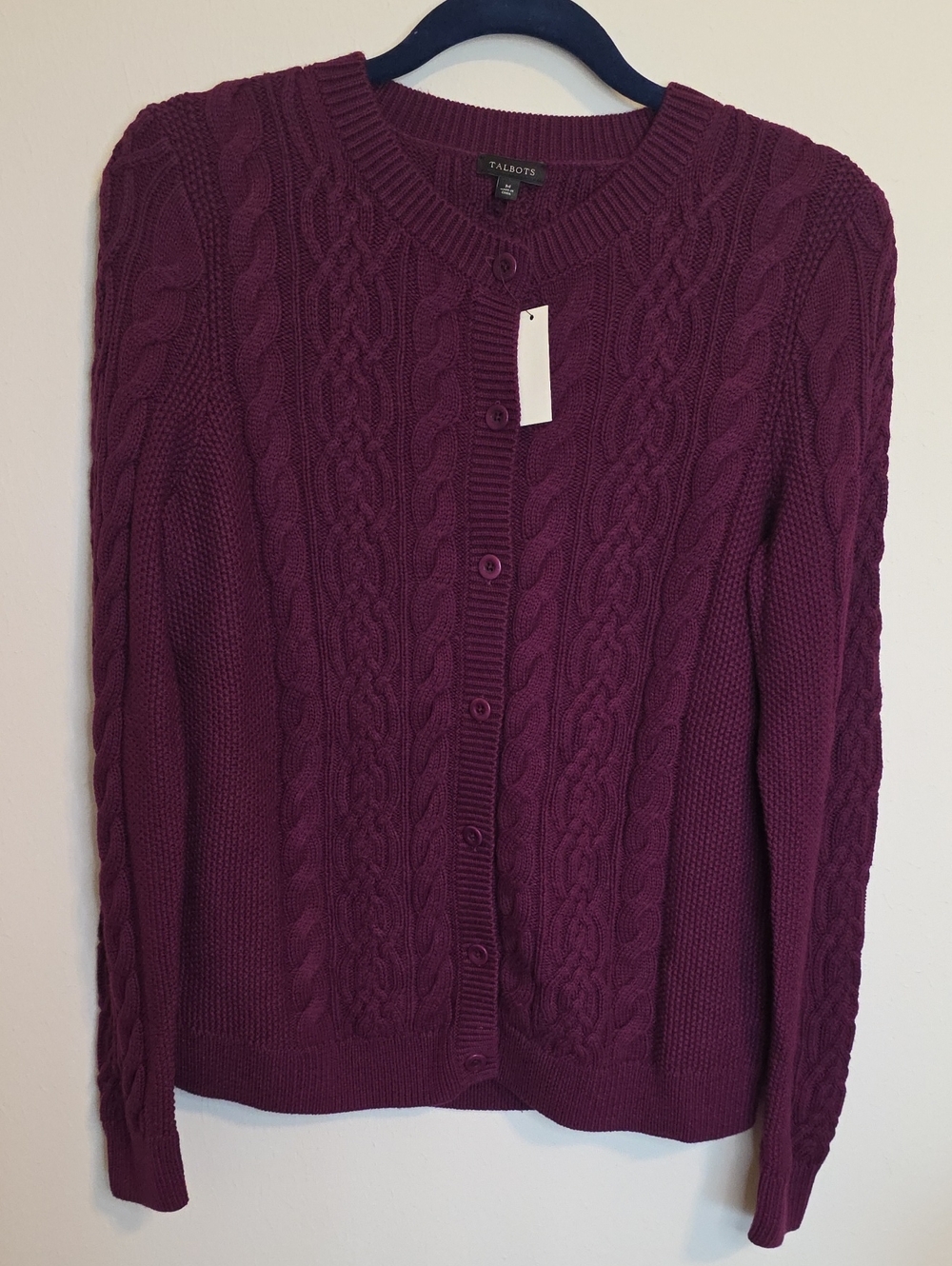 Talbots Cable-Knit Cardigan in Deep Plum